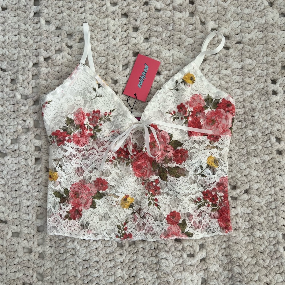 Edikted Portofino Printed Sheer Lace Tank Top